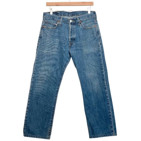 Vintage LEVI'S 501 Classic Straight Leg Ankle Jeans Blue - Picture 5 of 14